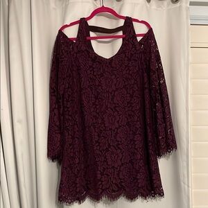 Elegant dark purple Lace Cold Shoulder Dress